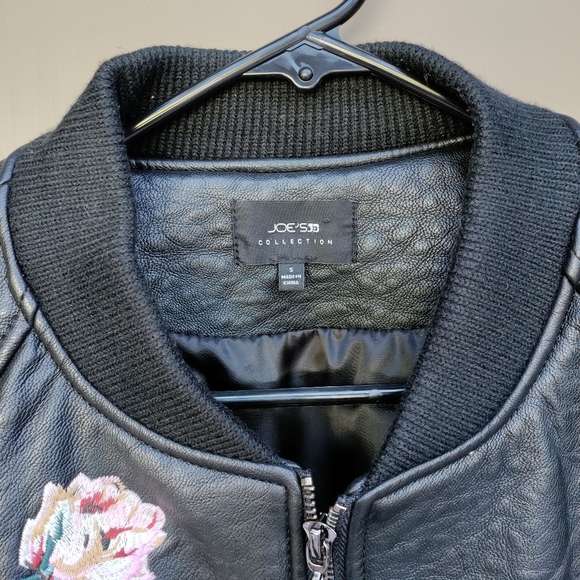 Joe's Collection Floral Embroidered Black Faux Leather Bomber Jacket - Picture 7 of 15